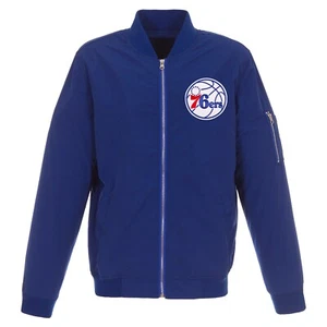 NBA Philadelphia 76ers Lightweight Nylon Bomber Jacket Embroidered Logo Royal - Bild 1 von 3