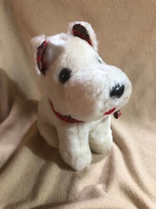 Peluche vintage Grayhound elettronica cane bianco con fiocco a quadri Natale 6"x5" - Foto 1 di 11