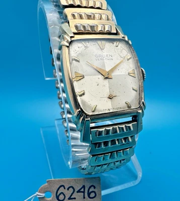 复古 Gruen Veri-Thin 10k 镀金 17 珠宝 25 毫米手动上发条手表 (6246) — 第 1/4 张图片