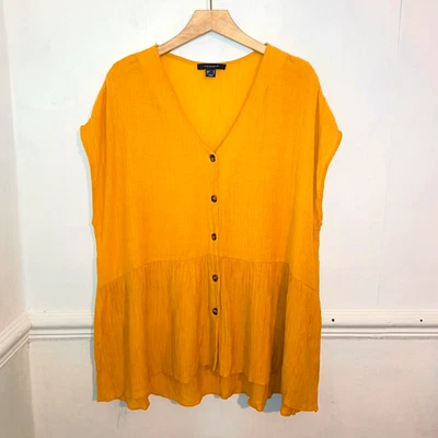 Primark Womens Top Yellow Size UK 18 Gauze Peplum Lagenlook Button up Boho Tunic - Image 1 of 4