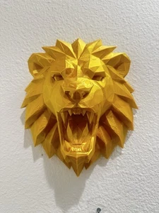 Low Poly Gold 9x7x7 Fierce Lion Head 3d Wall Hanging Mount Sculpture Geometric - Picture 1 of 5