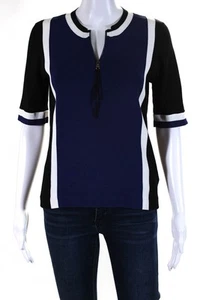 Dorothee Schumacher Womens Crew Neck Short Sleeves Sweater Blue Black Size 4 - Picture 1 of 6