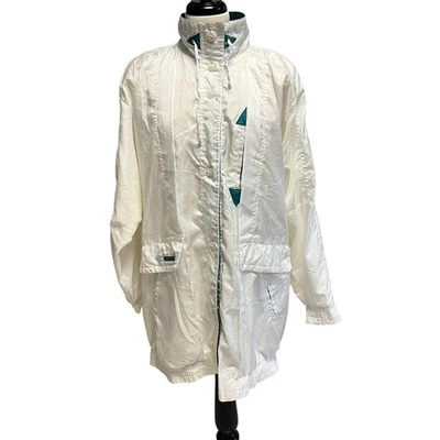 Vintage Be In The Current Seen Windbreaker Jacket Size Medium White Teal 80s 90s - Image 1 of 4
