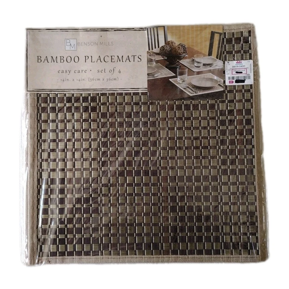 Benson Mills Checkered  Bamboo Placemat Square  14" x 14"  Set of 4 Boho Stylish - Image 1 of 4