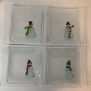 Pampered Chef Snowmen Appetizer Plates 6" set of 4 square glass - Picture 1 of 13