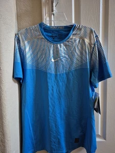New NIKE Men`s Pro Hypercool Dri-FIT Max BLUE/silver Shirt Size L NWT - Picture 1 of 11