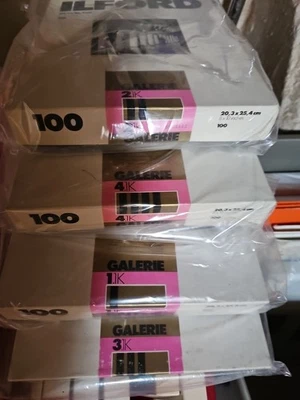 Ilford RARO FB GALERÍA 1, 2,3,4 GRADOS Glsy 8 x 10. "4" 100 CAJAS DE HOJAS, NUEVAS Foto 1 de 2