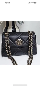 Dune Duchess Black Quilted Real Leather Handbag Gold Thread Chain strap RRP£160 - Picture 1 of 15