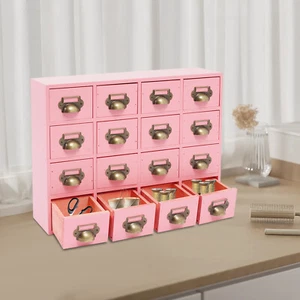 Cajones Armario de Almacenamiento 16 Cajones Gabinete de Madera Botiquín Rosa - Imagen 1 de 20
