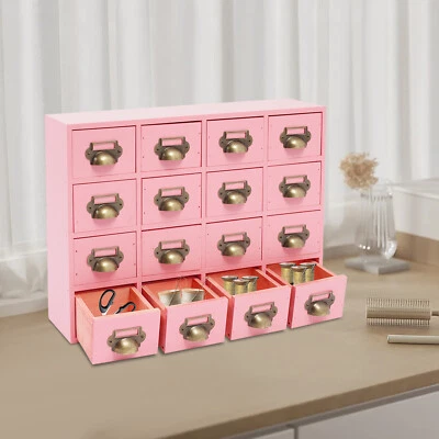 Drawers Storage Cabinet 16 Drawer Cabinet Wooden Medicine Cabinet Pink - Image 1 of 4