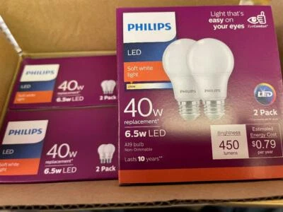 Philips 462176 6.5A19/LED/827 120V Soft White 2700K LED Light 4 boxes 8 bulbs!   - Image 1 of 2