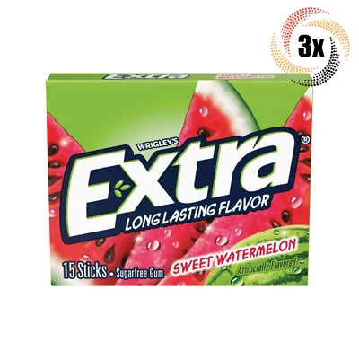 3 件装 Wrigley's Extra Sweet 西瓜胶 | 每包 15 粒 | 无糖! — 第 1/4 张图片