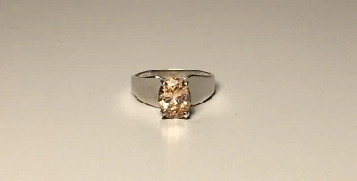 Anillo solitario topacio marrón claro oro blanco 14K talla 5,5 Foto 1 de 4