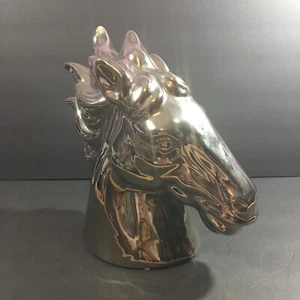 Vintage Ceramic Horse Head Sculpture 11" Tall Silver Chrome MCM Wild West Decor - Picture 1 of 7