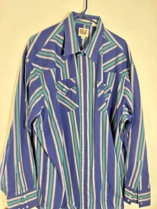 Ely Cattleman Blue Green Gray Striped Long Sleeve Pearlsnap Shirt Size XXXL 3XL - Picture 1 of 8