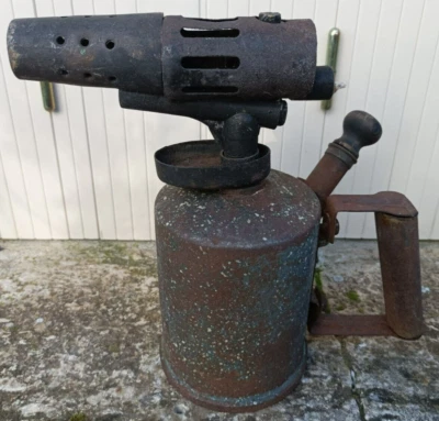 Ancien Chalumeau Lampe à Souder EXPRESS UNIS-FRANCE 2 locomotive metal tacheté - Photo 1/4