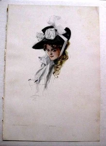 1906 Harrison Fisher Victoian Woman w/ Big Hat Bewitching Eyes 12 x 17 - Picture 1 of 1