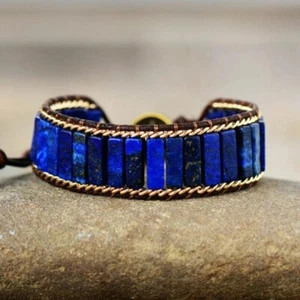 Natural Lapis Lazuli Stone Tube Beaded Bracelet Adjustable Braided Bracelet - Picture 1 of 4