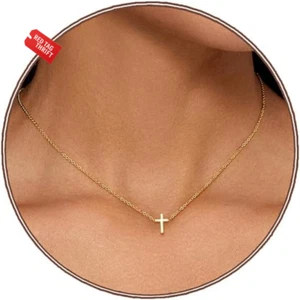 Kreuz Halskette für Damen, zierlicher 18K vergoldet kleiner Kreuz Anhänger Halskette Si - Bild 1 von 13