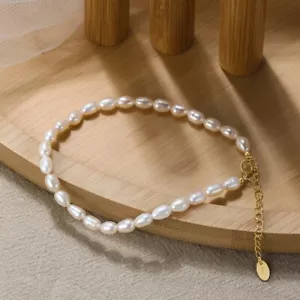 14ct Gold on Silver Pearl Bracelet White Cultured Freshwater Pearls 9 inch - Picture 1 of 8