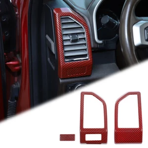 Dashboard Side Air Vent Outlet Cover Trim For Ford F150 2015-19 Red Carbon Fiber - Picture 1 of 7