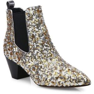 Marc Jacobs Boots 9 Kim Chelsea Sequin Gold & Silver Ankle Boots New Msrp $350