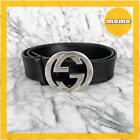 Gucci Leather Belt Interlocking Gg Black Kurokuro 114984 480199 90 36
