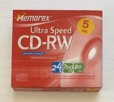 Memorex CD-RW Ultra Speed 5 pack 24x 700 MB 80 Minutes Rewritable 2004 - Image 1 of 2