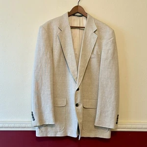 Vintage Lands’ End Sakko 44 L Leinen Baumwolle Blazer 2 Knöpfe Beige Coastal Klassiker - Bild 1 von 13