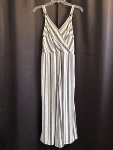 American Eagle Jumpsuit BlueGray White Striped Lined Wide Leg Sz Large READ - Picture 1 of 17