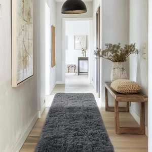 Runner Rug for Hallway, 2x6 Bedroom Grey Bedside Rugs, Non Slip Fluffy Soft S... - Picture 1 of 6
