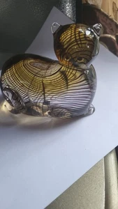 Lenox Tawny Tigress Glas Katze Figur Bernstein klar schwarz Streifen Briefbeschwerer 1F6 - Bild 1 von 14