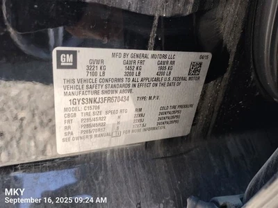 Piezas de freno de emergencia ESCALADE 2015 7078399 Foto 1 de 4