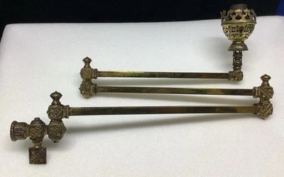 Antique Brass Victorian Eastlake Triple Swing Arm Gas Light Fixture W/ Shut Off - Image 1 of 4
