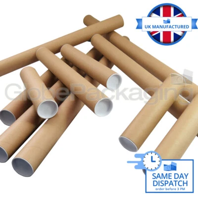 STRONG CARDBOARD POSTAL TUBES A0 A1 A2 A3 A4 IN 50mm & 44.5mm WITH END CAPS - Image 1 of 4
