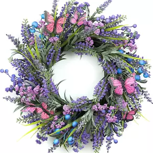 Lavender Wreaths for Front Door 24 Inch Spring Wreath with Lavender,Berries, But - Picture 1 of 12