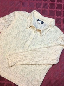 Vintage size L Coldwater Creek Sexy Lace Long Sleeve Stretch Lined Ivory Top Blo - Picture 1 of 8