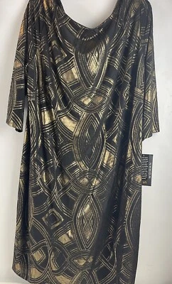 Vestido Sangría Mujer Talla 22W Negro y Dorado Tono Cambio Midi Clásico Diseñador Foto 1 de 4