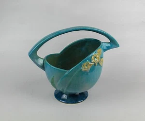 ROSEVILLE Keramik ☆ Wincraft Muster #208-8 Korb mit blauem Henkel ☆ um 1948 - Bild 1 von 7