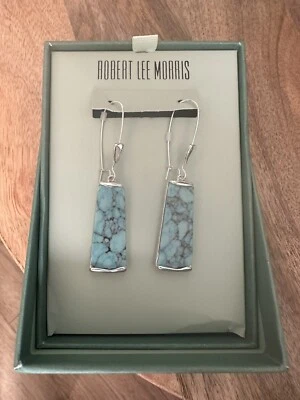 Robert Lee Morris RLM SOHO Dyed Stone Turquoise Silver Tone Long Earrings 3 in - Image 1 of 3
