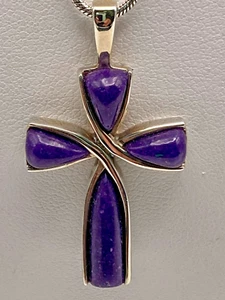 NUEVO EN CAJA Collar Colgante Cruz Plata Esterlina CCO con Piedras Charoite Púrpura - Imagen 1 de 8