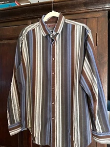Camisa de Vestir Patrick James-West Coast Clásica Azul-Marrón-Gris Rayas LS XL - Imagen 1 de 6
