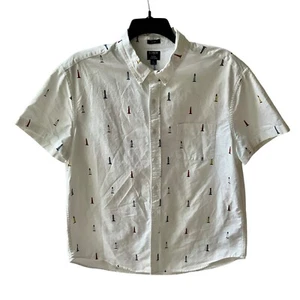J Crew Men’s XL Shirt Short Sleeve Flex Oxford Lighthouses All Over Print BE103 - Picture 1 of 6