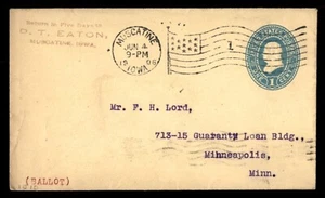 US 1906 Muscatine to Mnpls MN Flagge Cancel Cover - Bild 1 von 2