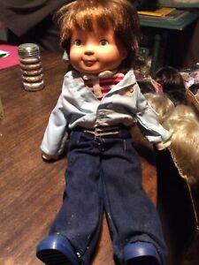 1981 #206 Fisher Price Mikey Doll. Soft Body Brown Hair Hard Plastic Legs Arms