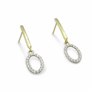 9ct Gold Ladies Earrings Oval Stone Set Drop Studs Micro Set 375 12mm - Picture 1 of 3