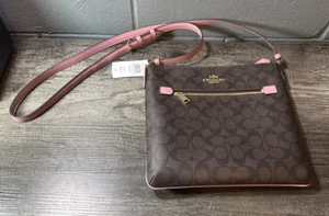 NEW Coach C1554 Rowan File Bag Signature Crossbody Bag Brown True Pink - Picture 1 of 12