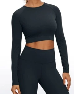 NEW! CRZ Yoga Women - XL 14 - Seamless Cropped Long Sleeve Slim Fit Navy Blue   - Picture 1 of 9