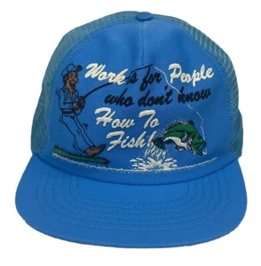 Vintage Funny Fishing Hat Trucker Dad Cap Outdoor Sports 80's Puffy Raised - Picture 1 of 15