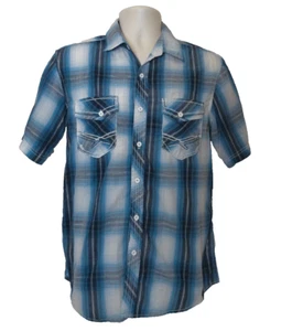 Surplus Men's Small Blue Plaid Pearl Snap Western Shirt - Picture 1 of 8